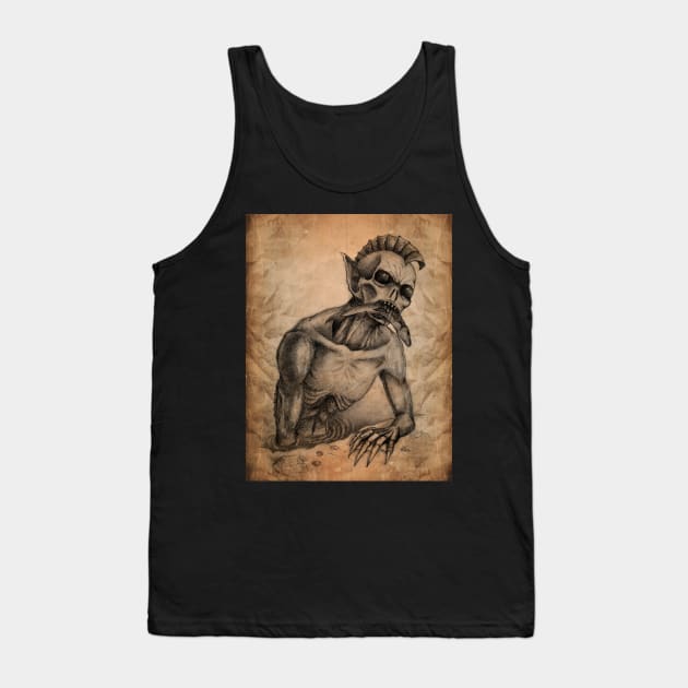 Drowner Fantasy Monster Antique Pencil Sketch on Old Paper Tank Top by jagabeic